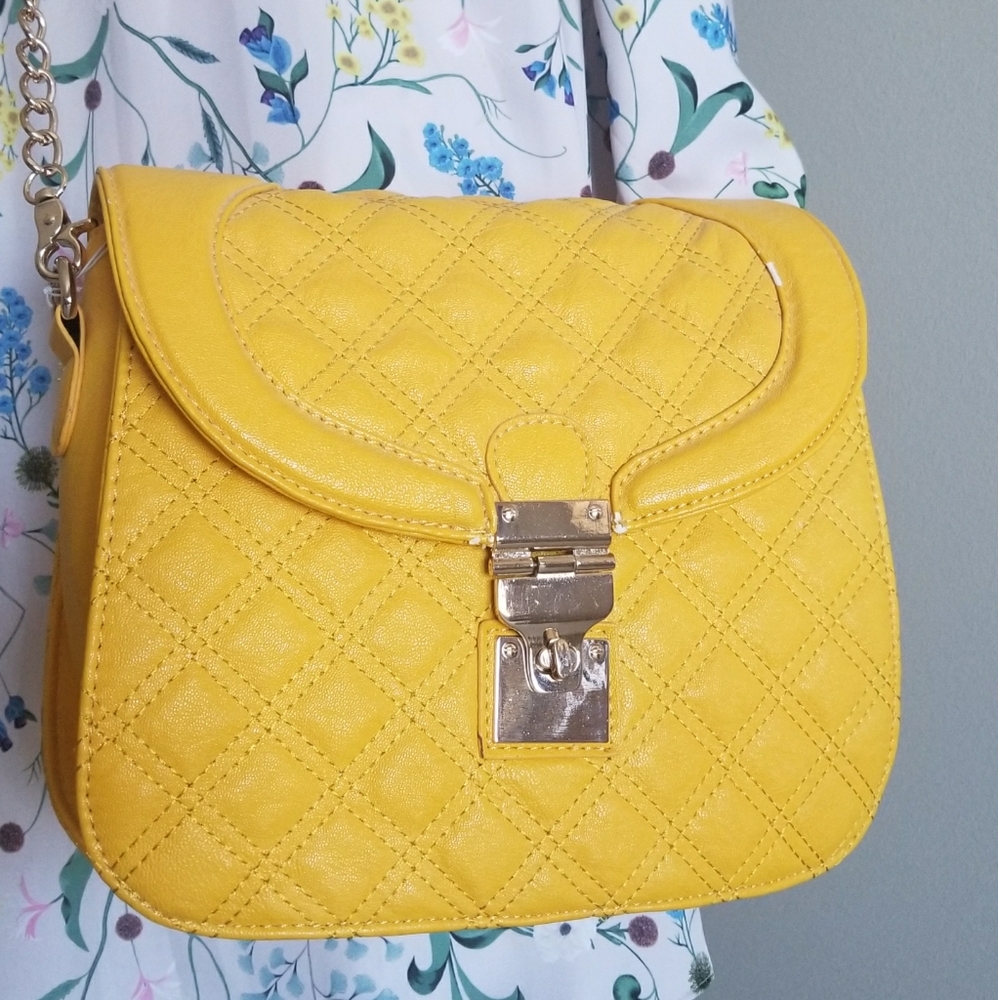 NWT NEW Charming Charlie yellow quilted bag